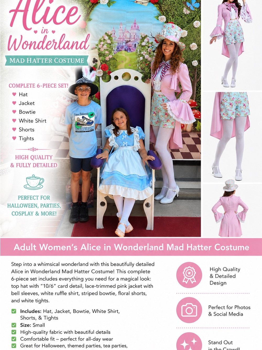 Alice in Wonderland Mad Hatter Costume - Pink Floral (Adult Women)